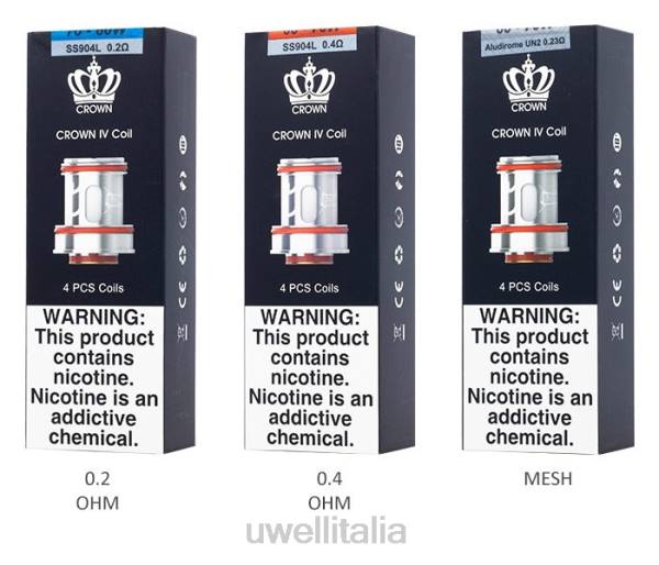 UWELL Milano - UWELL CROWN 4 Bobine di ricambio (confezione da 4) RJHB182 doppia bobina da 0,2ohm