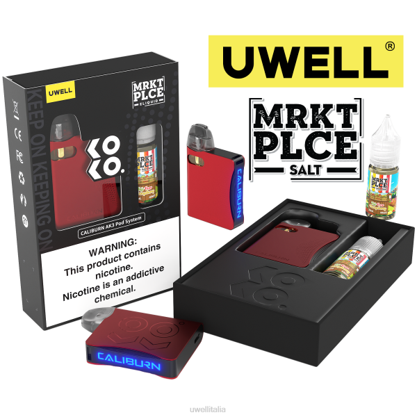 Best UWELL Flavours - UWELL CALIBURN AK3 kit + pod a3s 0.8ohm (x2) + daddy's vapor 10ml sali 50mg RJHB245 crl: rosso/flv: mangoberry pera fuji