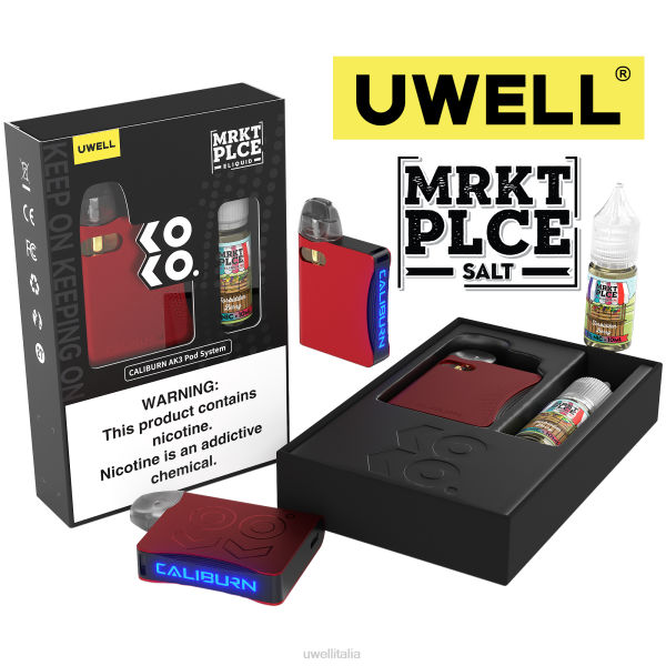 Best UWELL Flavours - UWELL CALIBURN AK3 kit + pod a3s 0.8ohm (x2) + daddy\'s vapor 10ml sali 50mg RJHB245 crl: rosso/flv: mangoberry pera fuji