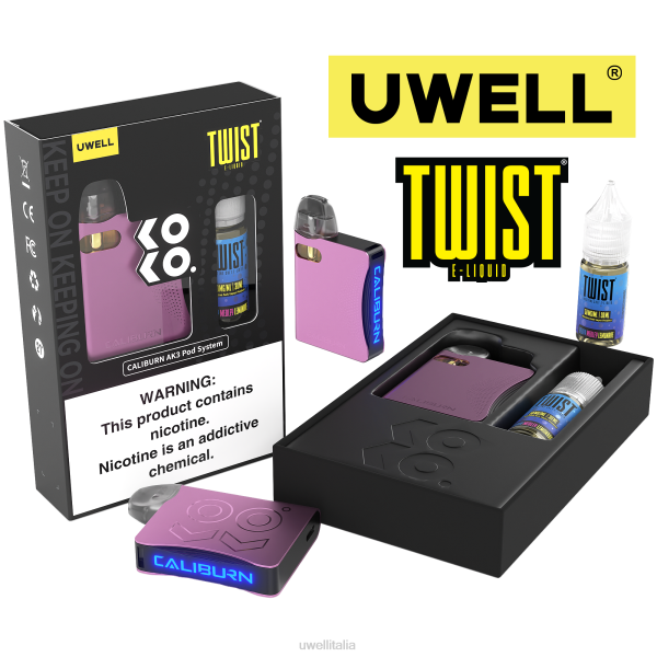 UWELL Disposable Vape - UWELL CALIBURN AK3 kit + pod a3s 0.8ohm (x2) + daddy's vapor 10ml sali 50mg RJHB246 crl: rosa/flv: limonata ai frutti di bosco