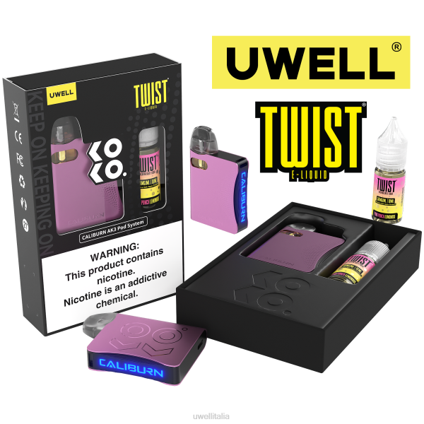 UWELL Italia - UWELL CALIBURN AK3 kit + pod a3s 0.8ohm (x2) + daddy's vapor 10ml sali 50mg RJHB241 crl: rosa/flv: limonata punch rosa 50 mg