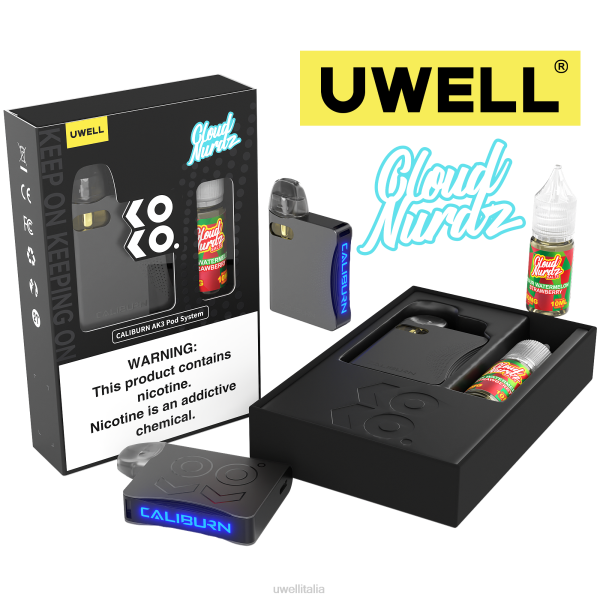 UWELL Online Shop - UWELL CALIBURN AK3 kit + pod a3s 0.8ohm (x2) + daddy's vapor 10ml sali 50mg RJHB240 crl: grigio/flv: fragola e anguria acida 50 mg