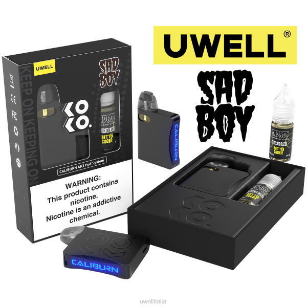 UWELL Roma - UWELL CALIBURN AK3 kit + pod a3s 0.8ohm (x2) + daddy's vapor 10ml sali 50mg RJHB243 crl: nero/flv: biscotto alla crema pasticcera 50mg