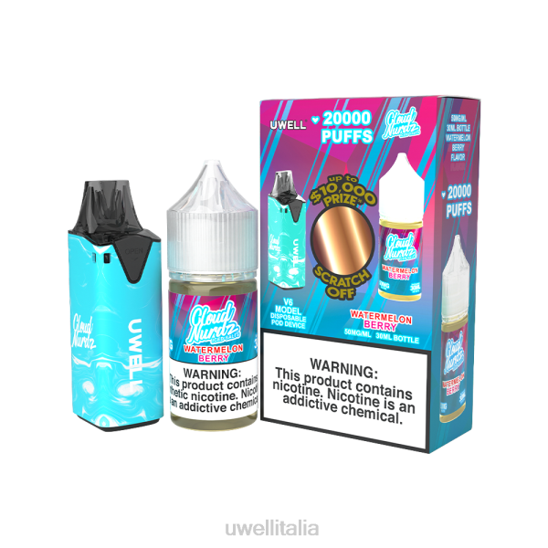 UWELL Disposable Vape - UWELL V6 dispositivo usa e getta + succo di papà da 30 ml - pacchetto in collaborazione RJHB206 clr: blu/flv: bacche di anguria ghiacciate 50 mg