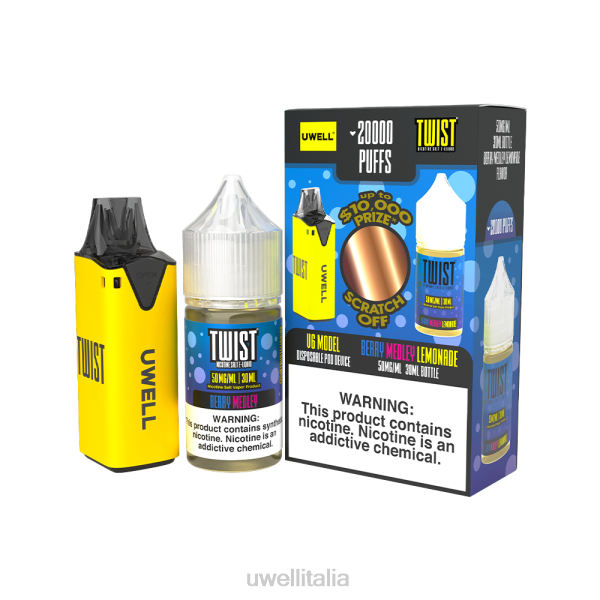 UWELL Disposable Vape - UWELL V6 dispositivo usa e getta + succo di papà da 30 ml - pacchetto in collaborazione RJHB216 clr: giallo/flv: limonata con medley di frutti di bosco 50 mg