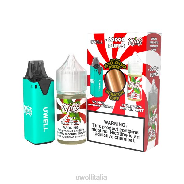 UWELL Italia - UWELL V6 dispositivo usa e getta + succo di papà da 30 ml - pacchetto in collaborazione RJHB211 clr: ciano/flv: menta piperita 50 mg