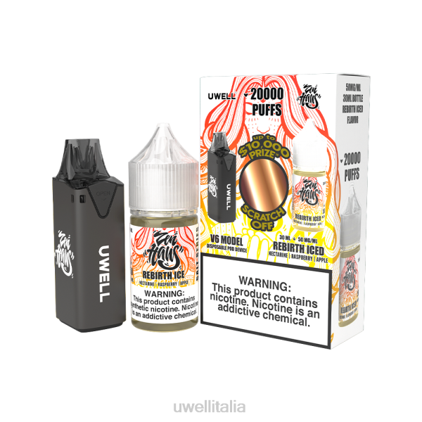 UWELL Italia - UWELL V6 dispositivo usa e getta + succo di papà da 30 ml - pacchetto in collaborazione RJHB221 clr: nero/flv: rinascita ghiacciata 50 mg
