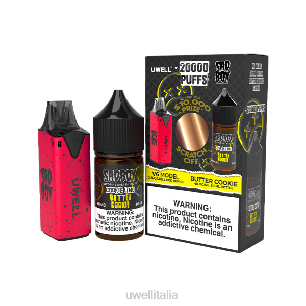 UWELL Milano - UWELL V6 dispositivo usa e getta + succo di papà da 30 ml - pacchetto in collaborazione RJHB212 clr: rosso/flv: biscotto al burro 48mg