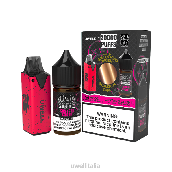 UWELL Milano - UWELL V6 dispositivo usa e getta + succo di papà da 30 ml - pacchetto in collaborazione RJHB212 clr: rosso/flv: biscotto al burro 48mg