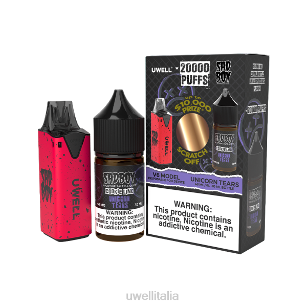 UWELL Milano - UWELL V6 dispositivo usa e getta + succo di papà da 30 ml - pacchetto in collaborazione RJHB212 clr: rosso/flv: biscotto al burro 48mg