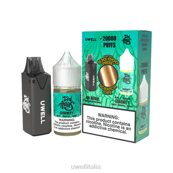 UWELL Milano - UWELL V6 dispositivo usa e getta + succo di papà da 30 ml - pacchetto in collaborazione RJHB222 clr: nero/flv: serenità 50mg