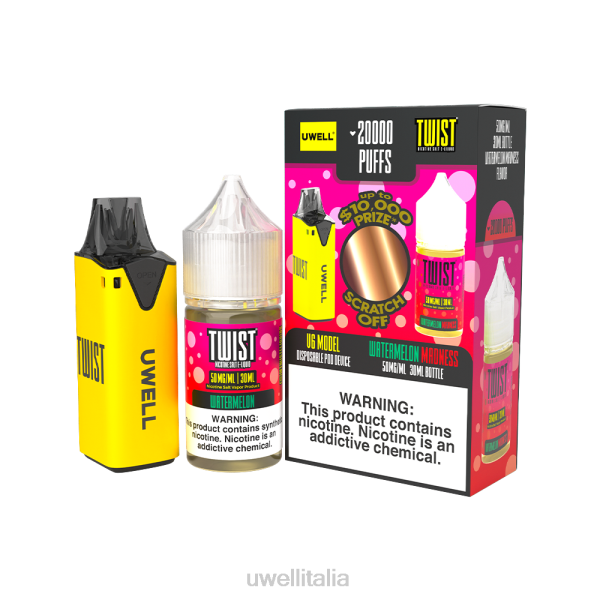 UWELL Online Shop - UWELL V6 dispositivo usa e getta + succo di papà da 30 ml - pacchetto in collaborazione RJHB220 clr: giallo/flv: follia dell'anguria 50mg